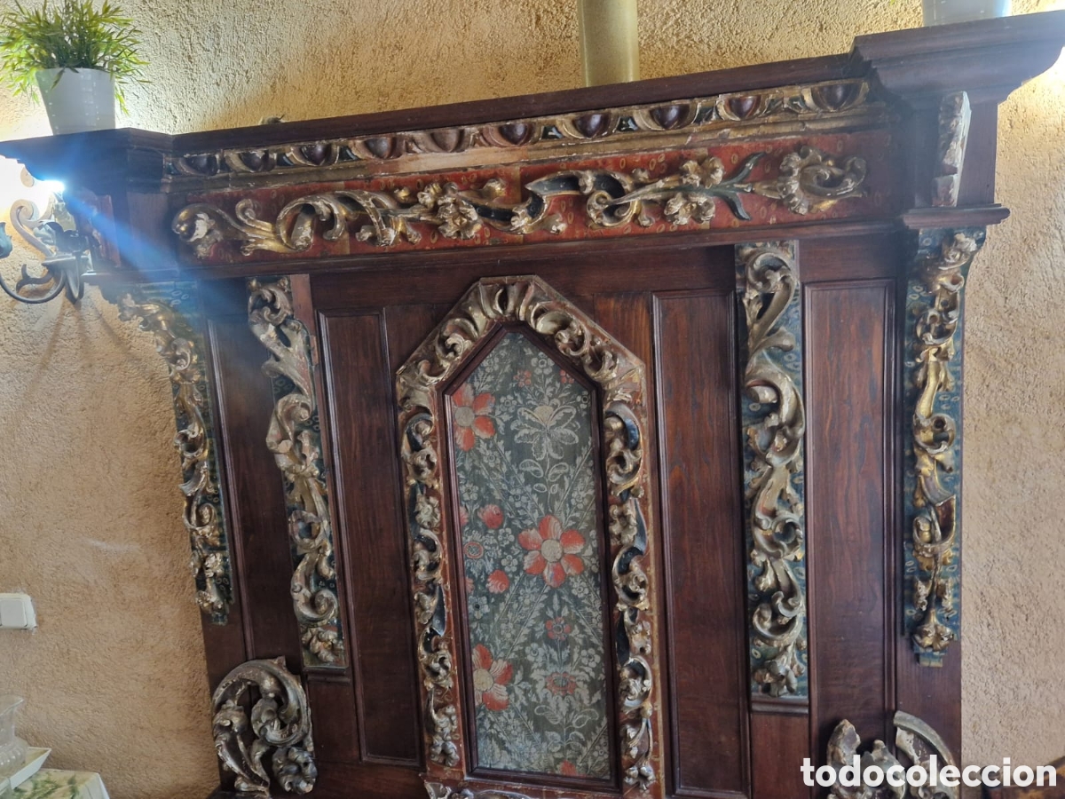 Antig&uuml;edades: Banco de madera de casta&ntilde;o policromada - Foto 4