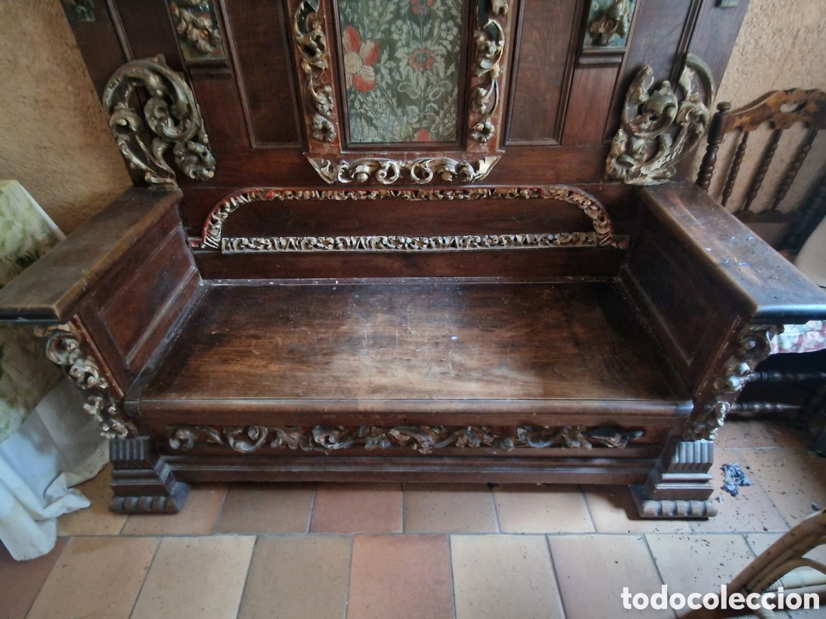 Antig&uuml;edades: Banco de madera de casta&ntilde;o policromada - Foto 7