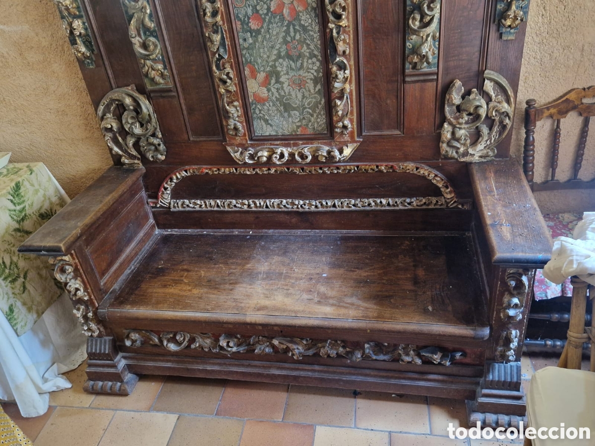 Antig&uuml;edades: Banco de madera de casta&ntilde;o policromada - Foto 8