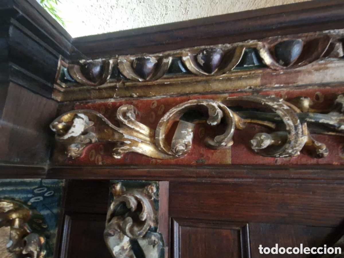 Antig&uuml;edades: Banco de madera de casta&ntilde;o policromada - Foto 10