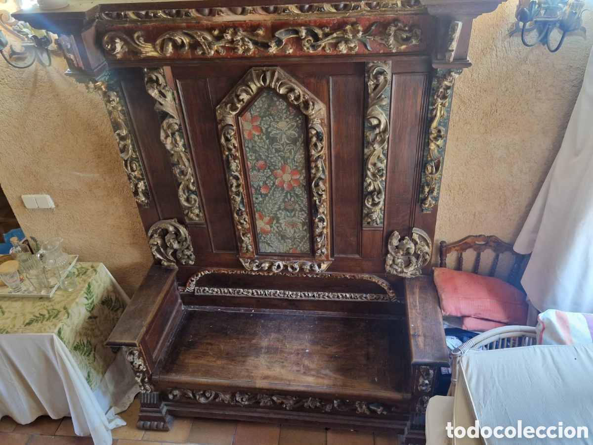 Antig&uuml;edades: Banco de madera de casta&ntilde;o policromada - Foto 1