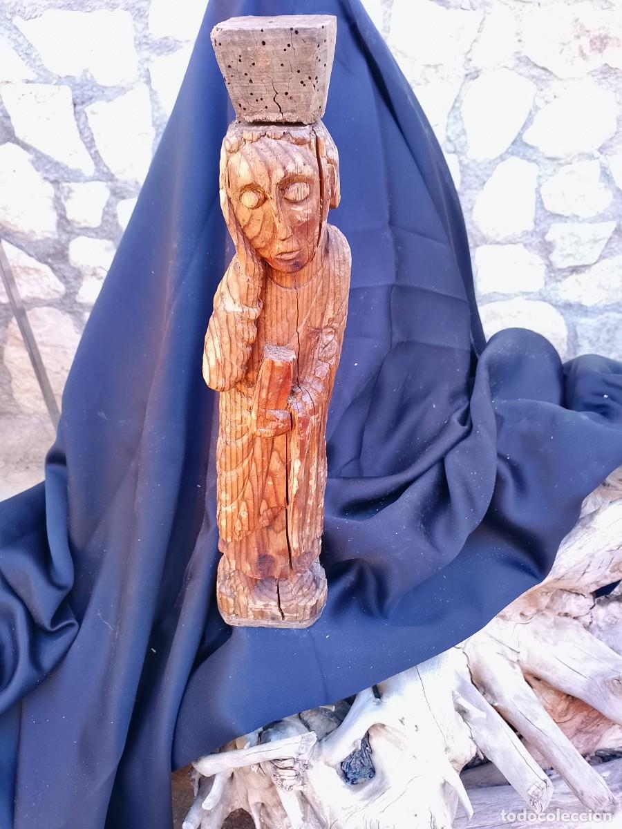 Antig&uuml;edades: Antigua talla artesanal madera Virgen/ Santo