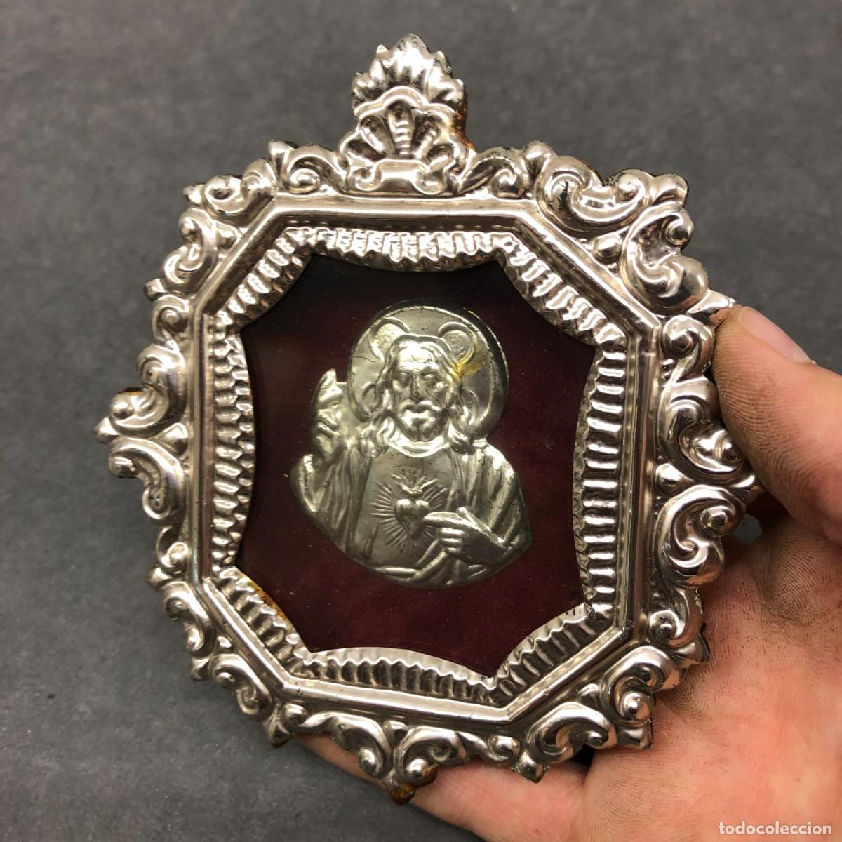 Antig&uuml;edades: RELICARIO - SAGRADO CORAZ&Oacute;N DE JES&Uacute;S - 11 X 10 CM TOTAL - PRECIOSO LOTE RELIGIOSO / 1608