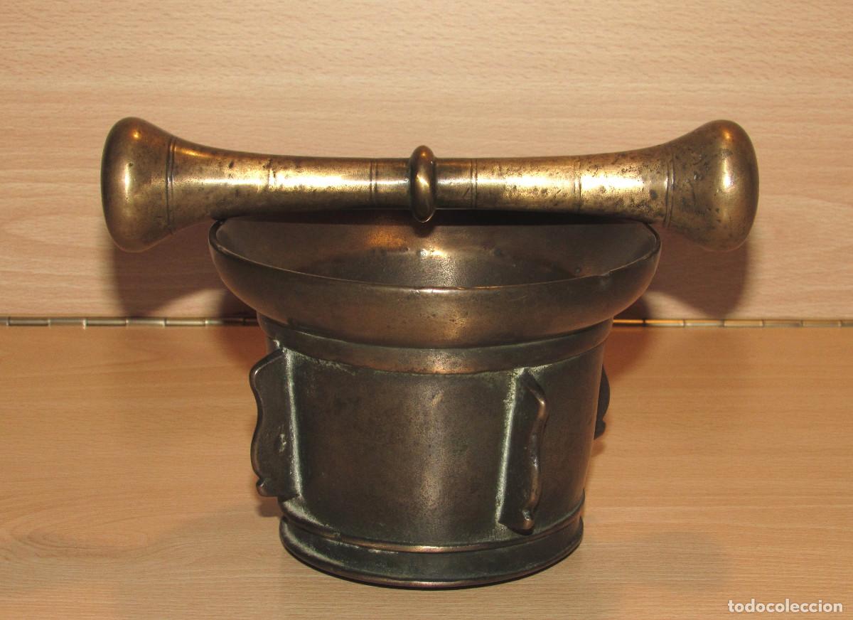 Antiques: Antiguo mortero almirez bronce 4 costillas 8,5 x 11 x 8 cm y 1170 gr siglo XIX