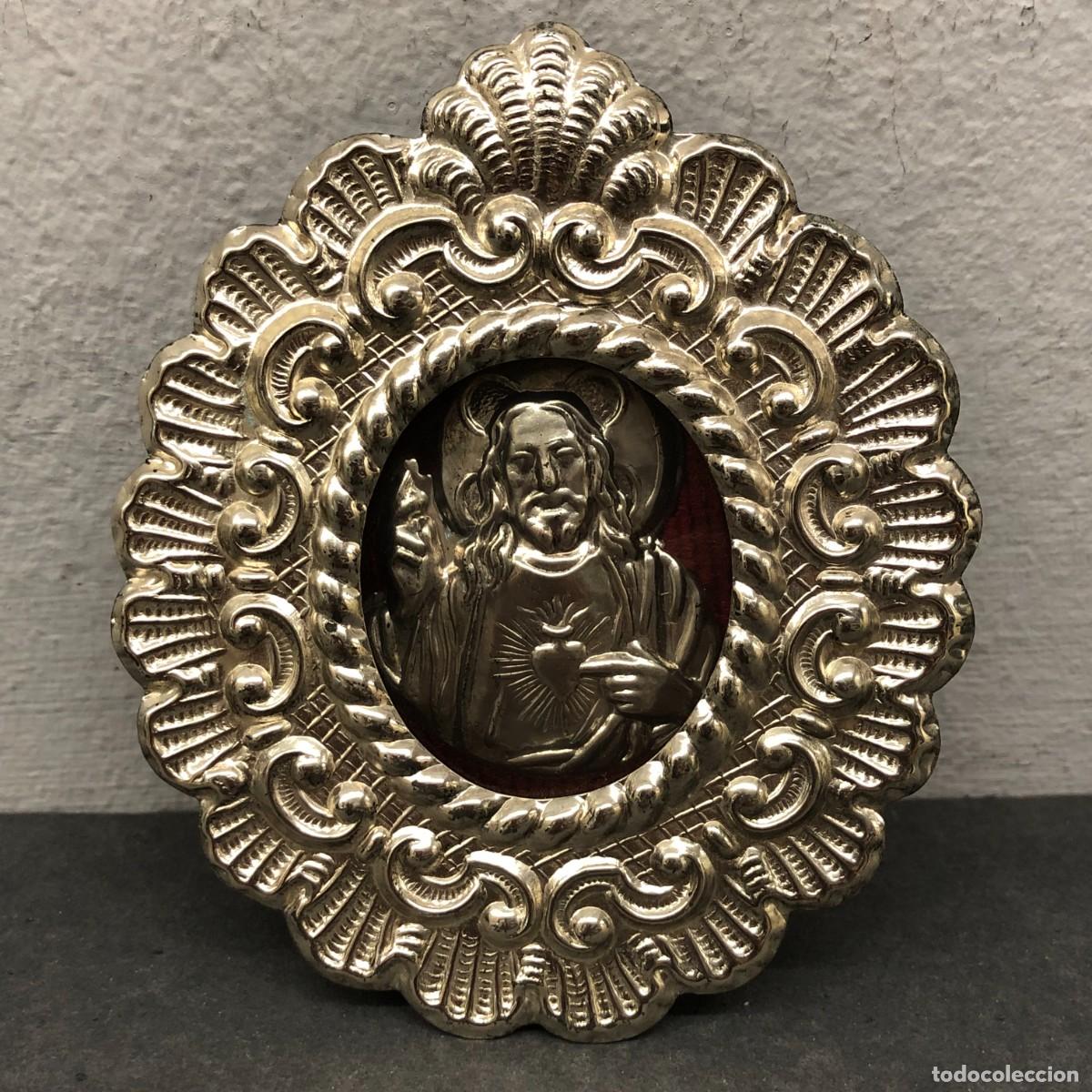 Antig&uuml;edades: RELICARIO - SAGRADO CORAZ&Oacute;N DE JES&Uacute;S - 10 X 8 CM TOTAL - PRECIOSO LOTE RELIGIOSO / 1614