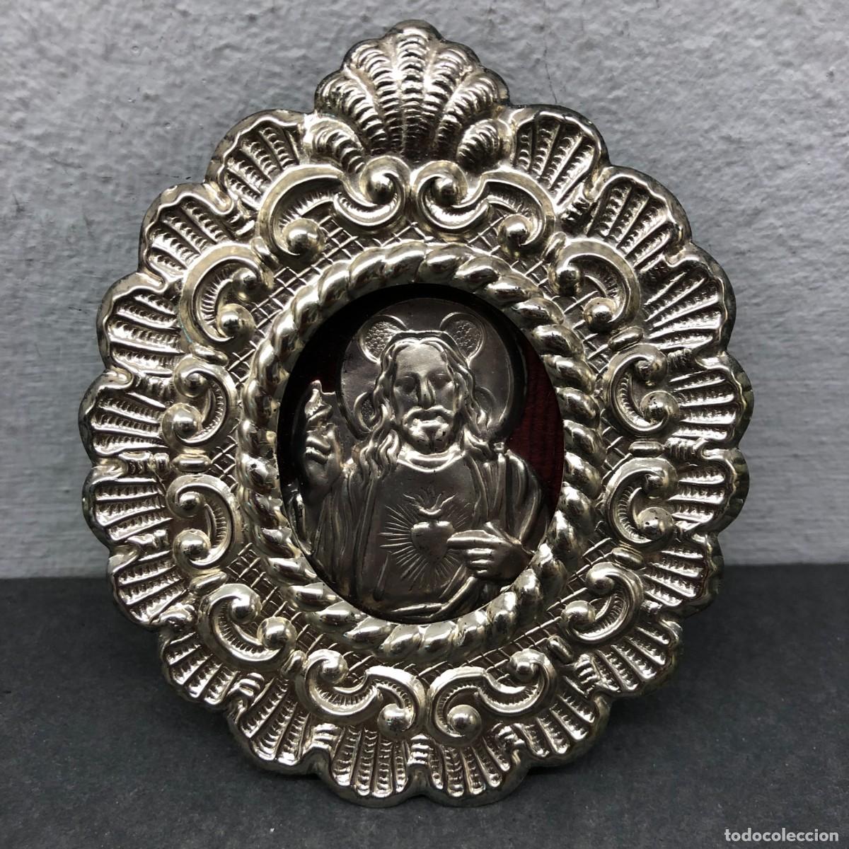 Antig&uuml;edades: RELICARIO - SAGRADO CORAZ&Oacute;N DE JES&Uacute;S - 10 X 8 CM TOTAL - PRECIOSO LOTE RELIGIOSO / 1615