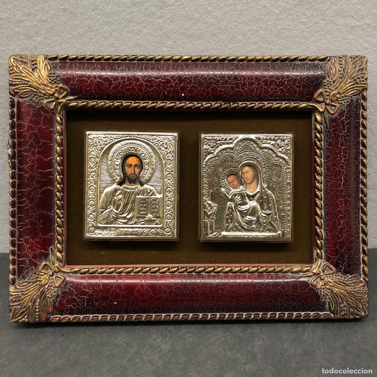 Antig&uuml;edades: PRECIOSO MARCO CON DOS ICONAS RELIGIOSAS - ICONOS RUSOS - EN PLATA 925 CONTRASTADA / 1617