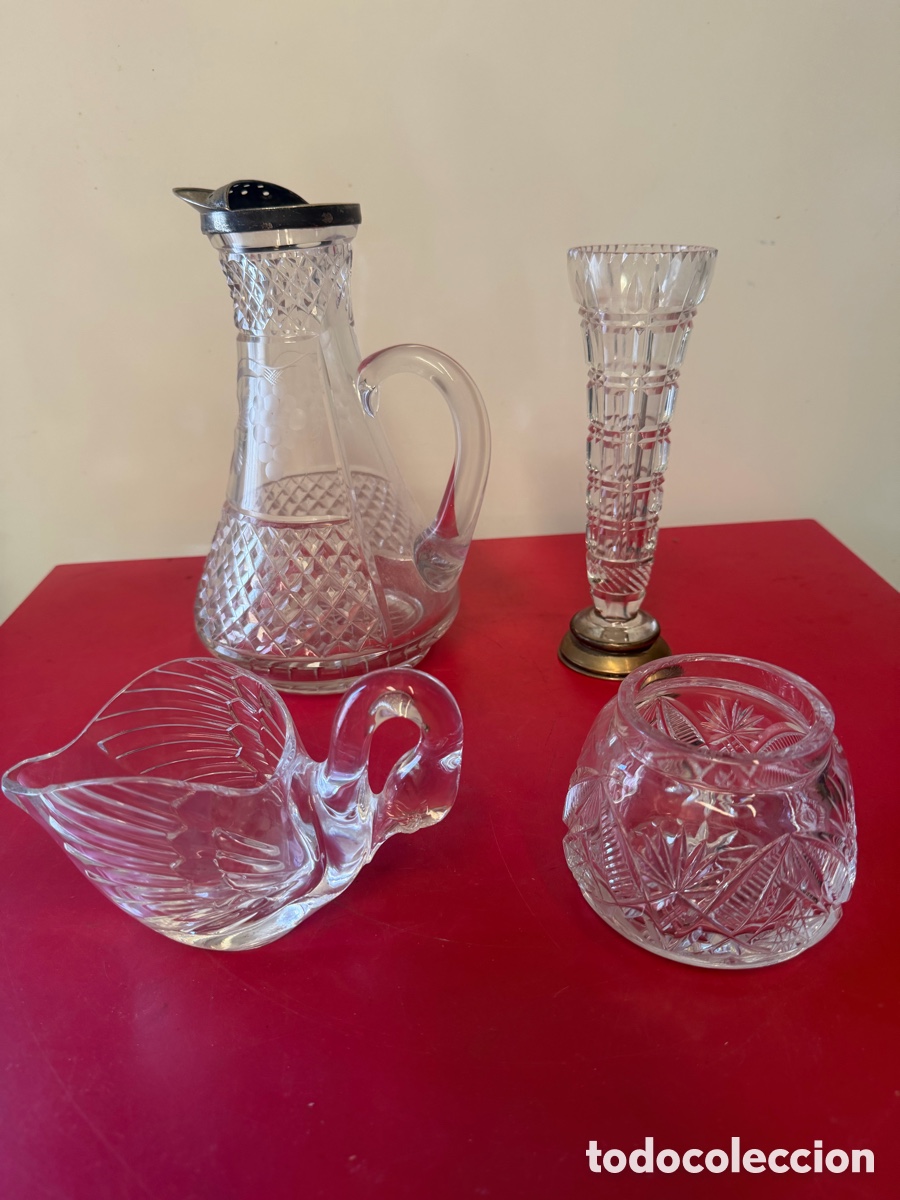 Antig&uuml;edades: Lote 4 piezas cristal tallado vintage
