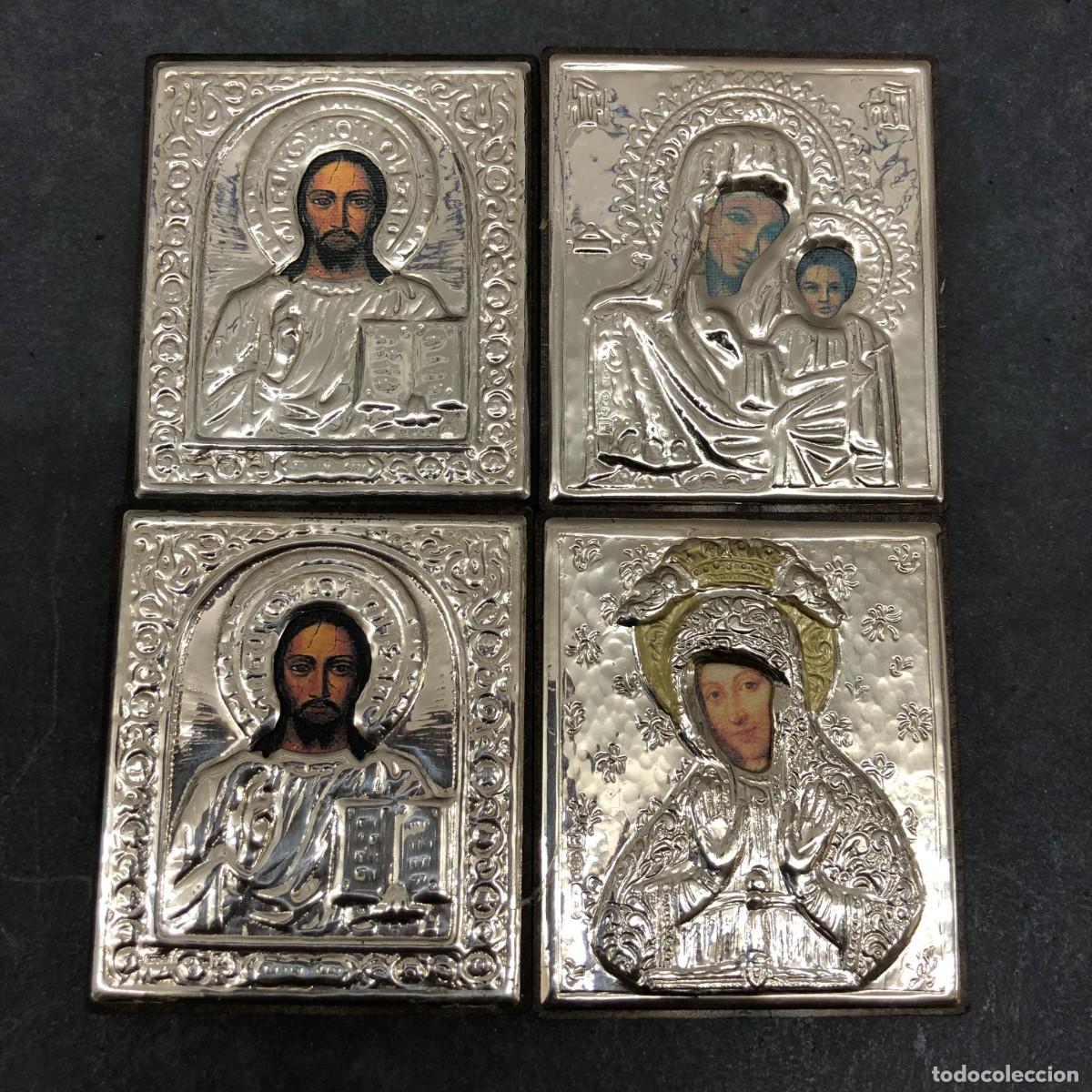 Antig&uuml;edades: LOTE DE 4 ICONOS RUSOS EN PLATA DE LEY 925 CONTRASTADA - VER 58 X 50 MM CADA ICONO / 1621