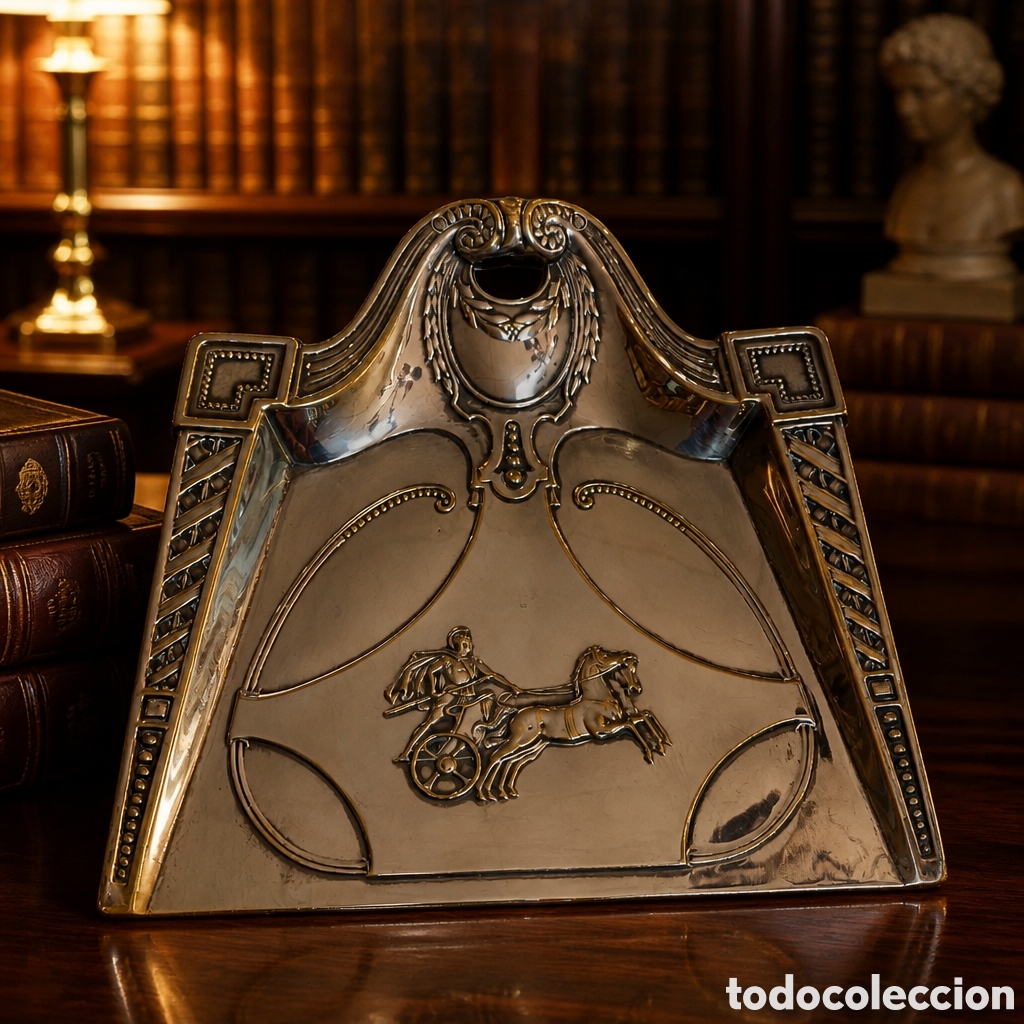 Antig&uuml;edades: Pala recogemigas antigua, elaborada en metal plateado, ba&ntilde;ado en plata con un dise&ntilde;o caracter&iacute;stico