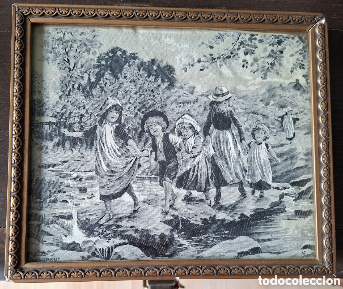 Antig&uuml;edades: Cuadro antiguo tela escena infantil