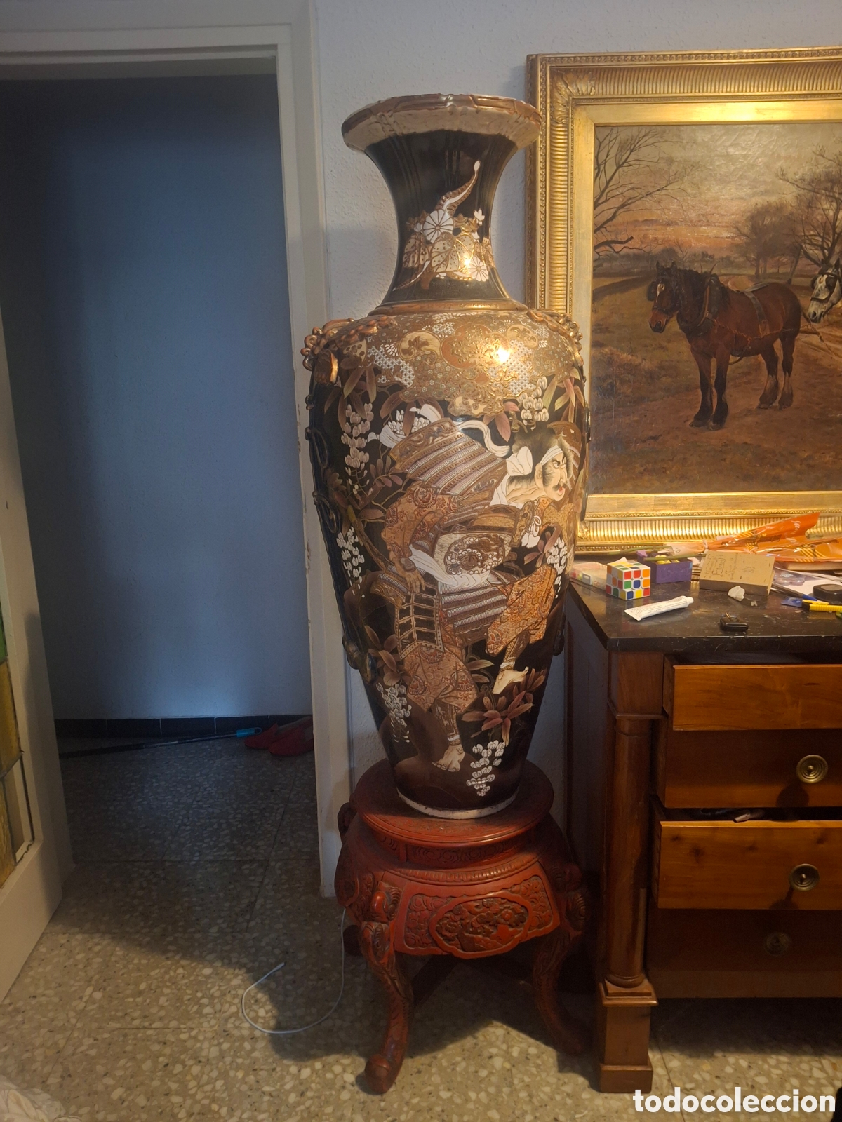 Antig&uuml;edades: Pareja de grandes jarrones japoneses siglo. 19