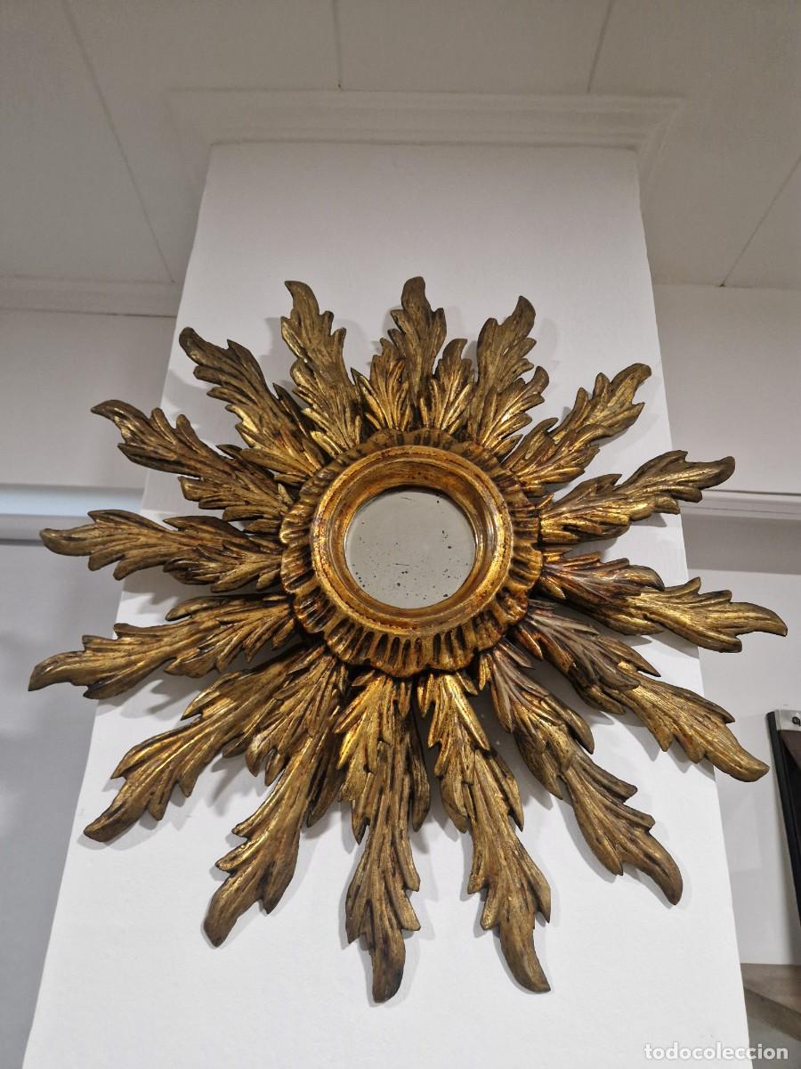 Antig&uuml;edades: Espejo de sol, marco doble tallado en madera