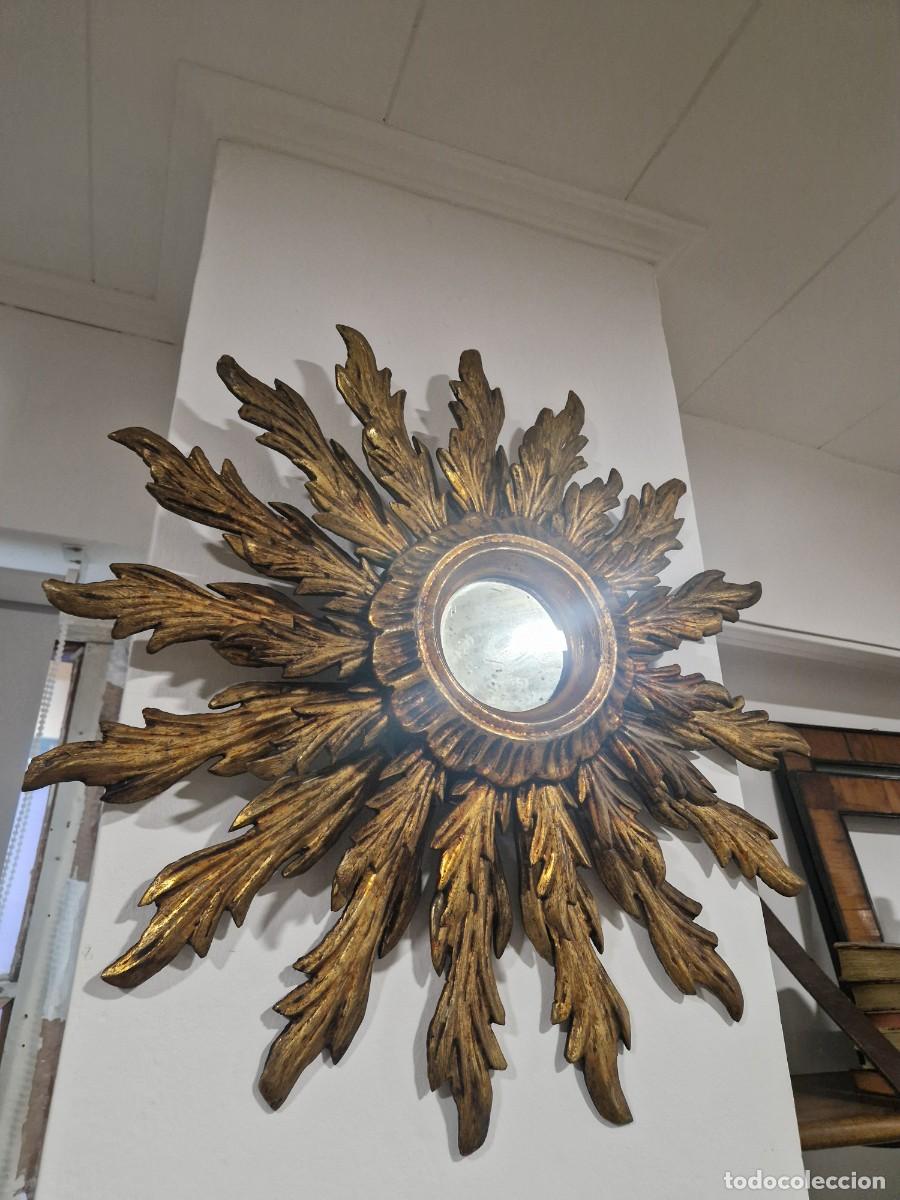 Antig&uuml;edades: Espejo de sol, marco doble tallado en madera - Foto 2