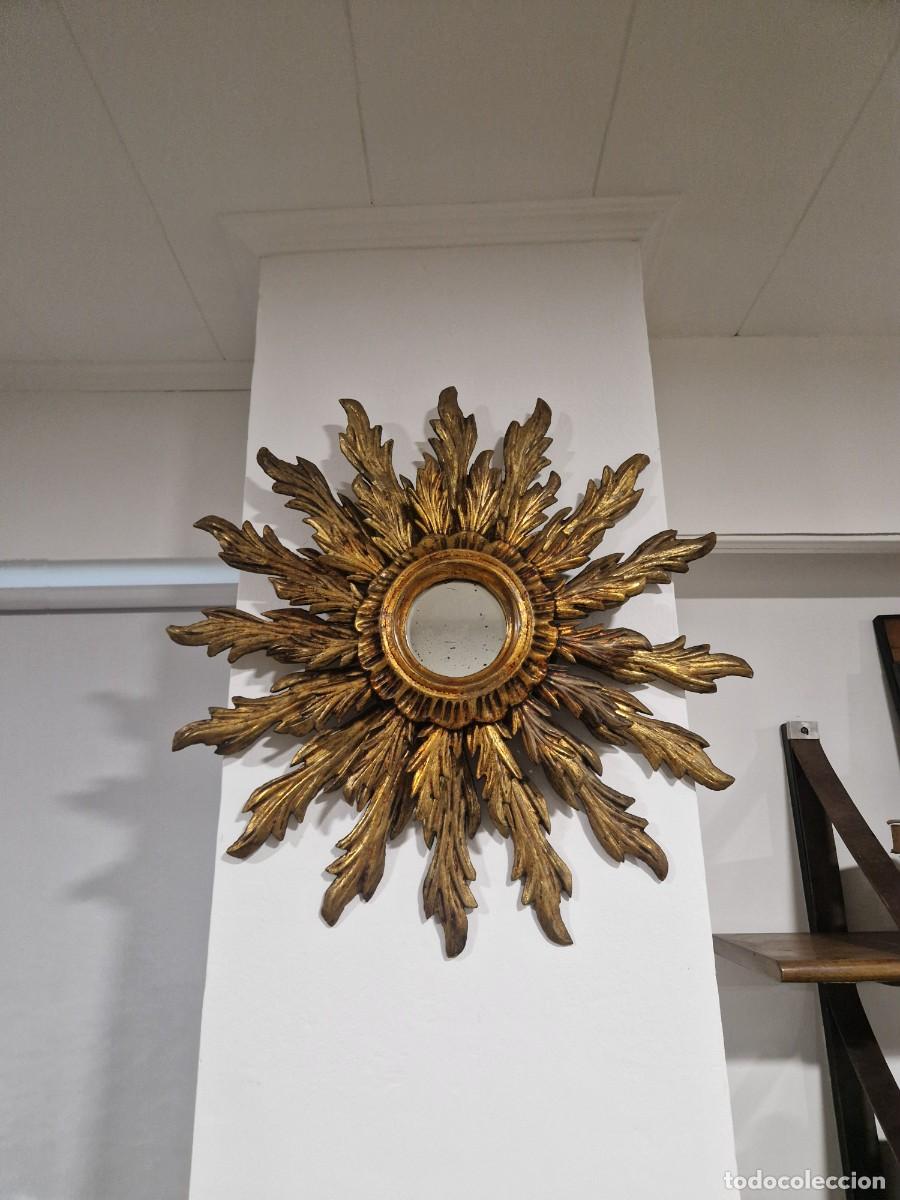 Antig&uuml;edades: Espejo de sol, marco doble tallado en madera - Foto 3