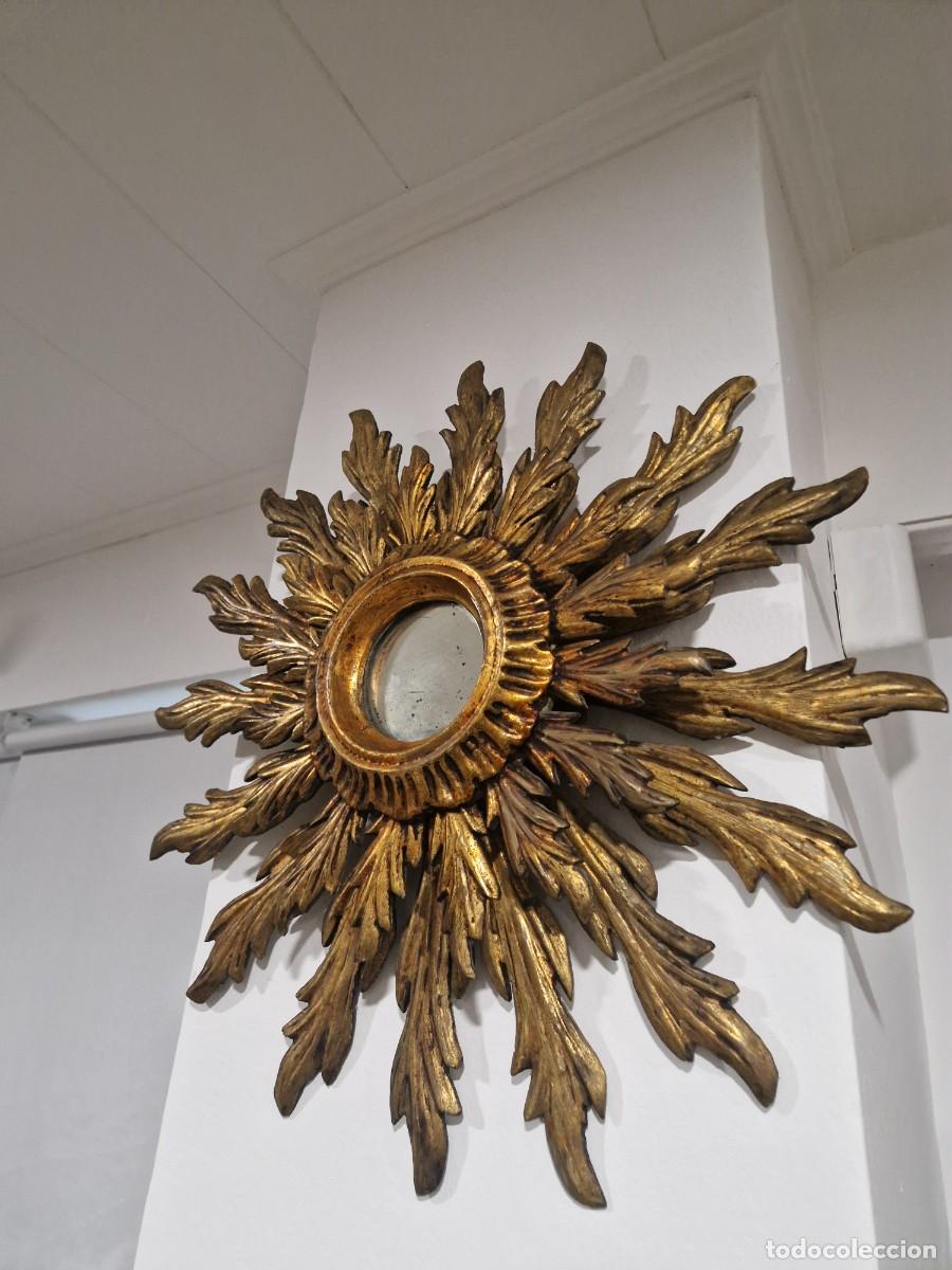 Antig&uuml;edades: Espejo de sol, marco doble tallado en madera - Foto 4