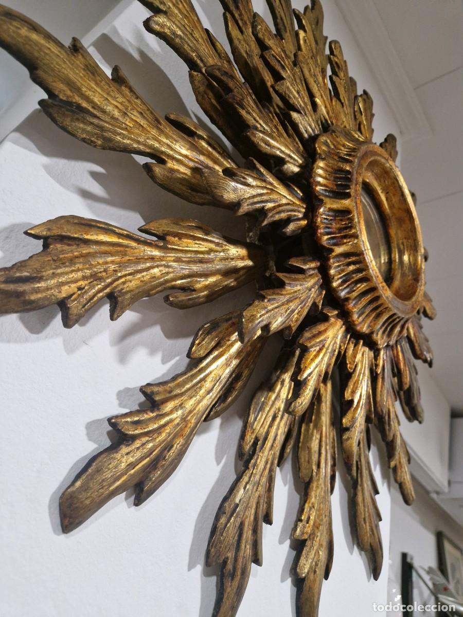 Antig&uuml;edades: Espejo de sol, marco doble tallado en madera - Foto 5