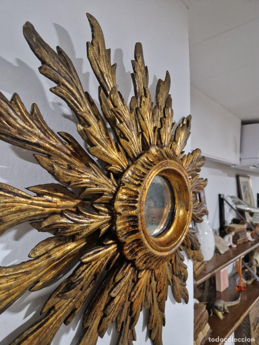 Antig&uuml;edades: Espejo de sol, marco doble tallado en madera - Foto 7
