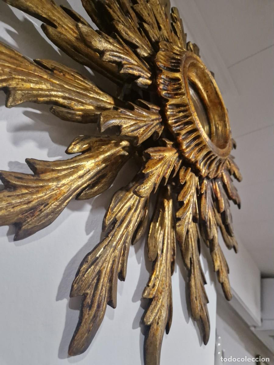 Antig&uuml;edades: Espejo de sol, marco doble tallado en madera - Foto 8