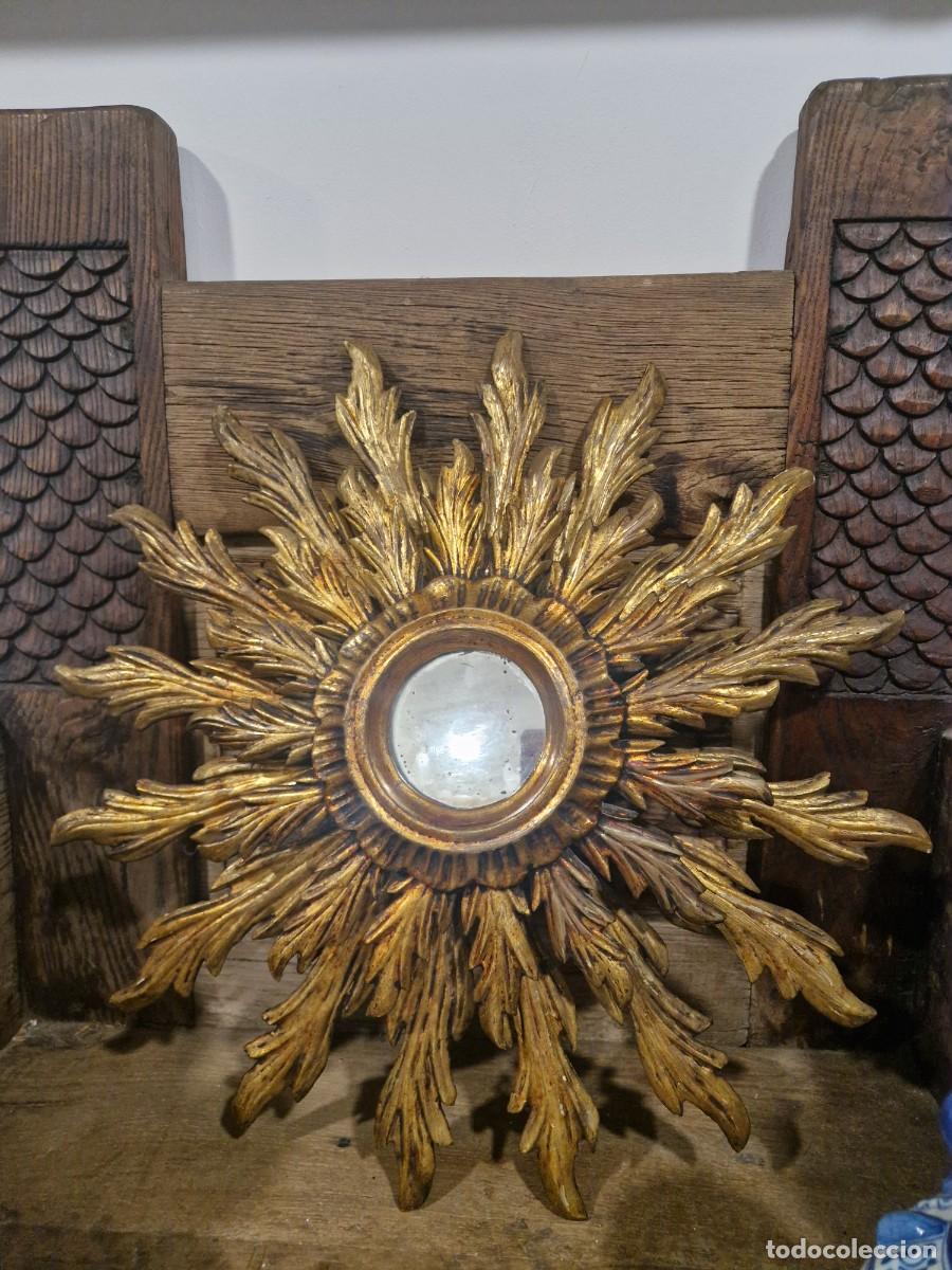 Antig&uuml;edades: Espejo de sol, marco doble tallado en madera - Foto 9