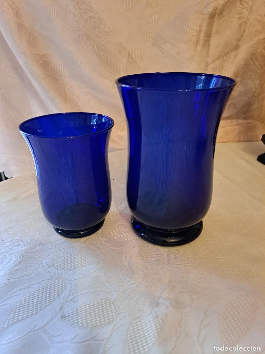 Antig&uuml;edades: Pareja de jarrones de cristal de murano hechos a mano, azul cobalto.