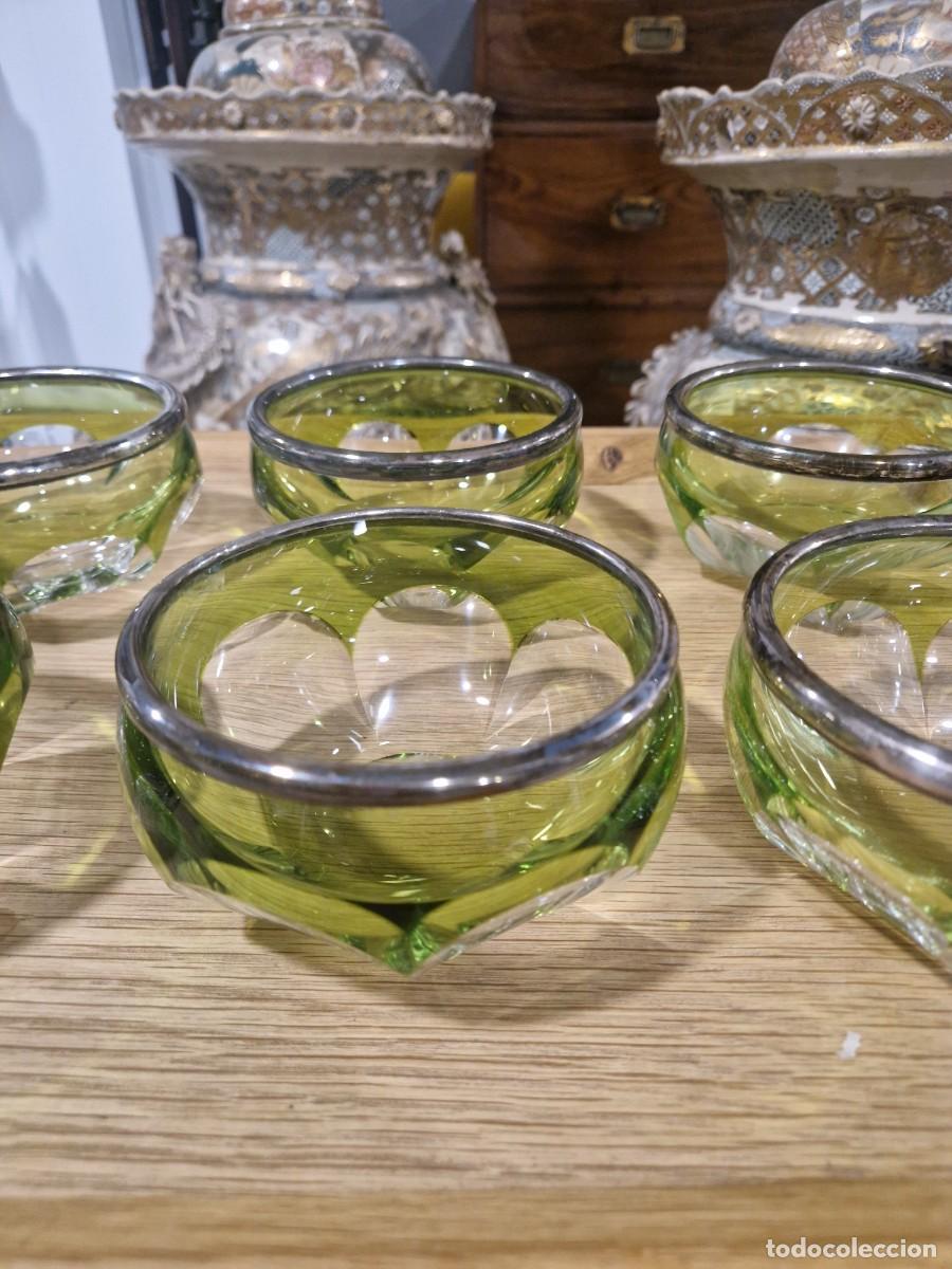 Antig&uuml;edades: 6 cuencos de cristal y plata, a&ntilde;os 20.
