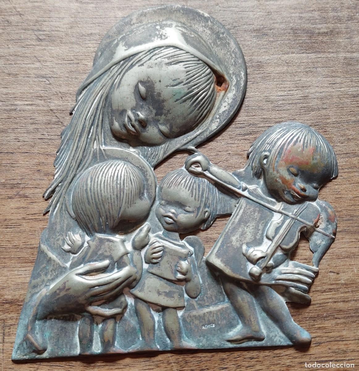 Antig&uuml;edades: Placa para puerta Virgen Maria con ni&ntilde;os