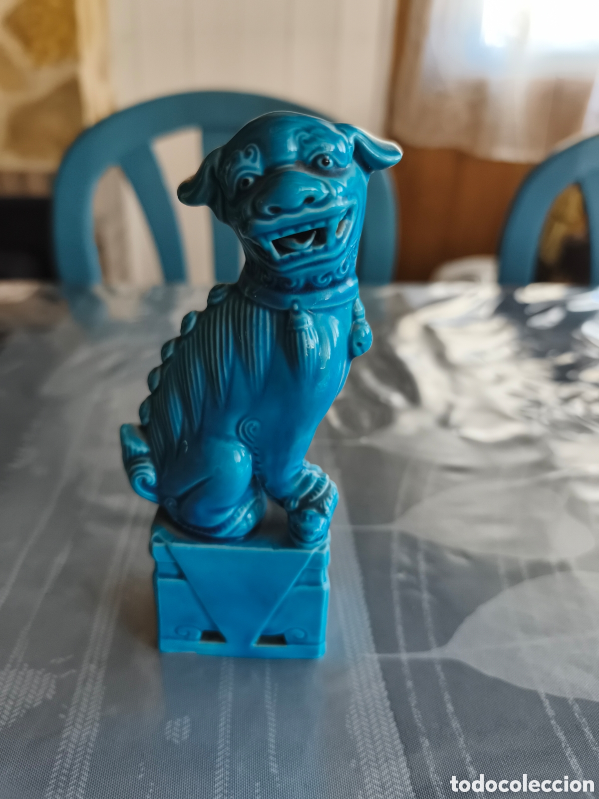 Antig&uuml;edades: Antiguo perro Foo de porcelana azul en perfecto estado