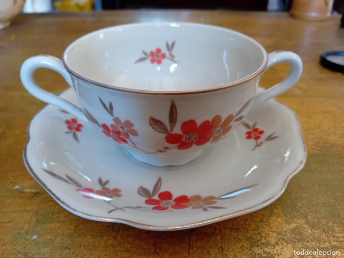 Antig&uuml;edades: Taz&oacute;n con su plato de porcelana Schlaggenwalo Czechoslovakia d&eacute;cada de los 70