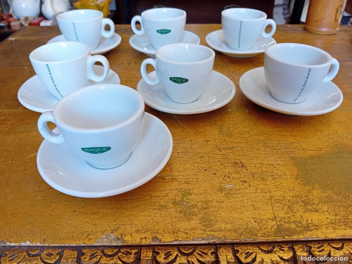 Antig&uuml;edades: 7 tazas de caf&eacute; con sus platos marca caf&eacute; Baque