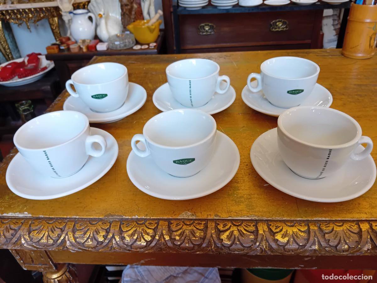 Antig&uuml;edades: 6 tazas de caf&eacute; para desayuno con sus platos marca caf&eacute; Baque