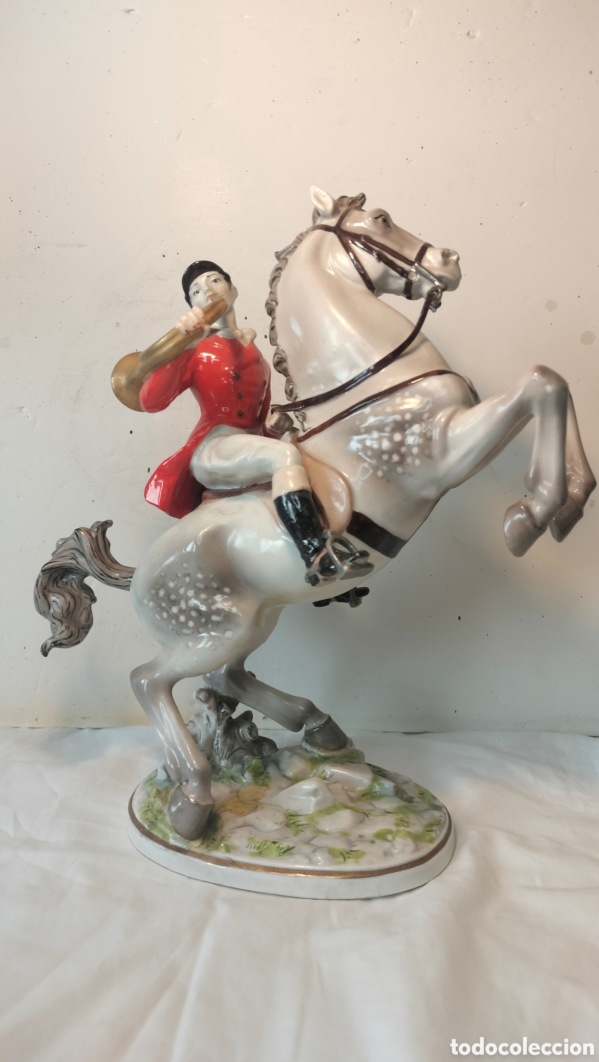 Antig&uuml;edades: Figura Porcelana- Galvez-&nbsp;&nbsp;Jinete a caballo- 27 cm