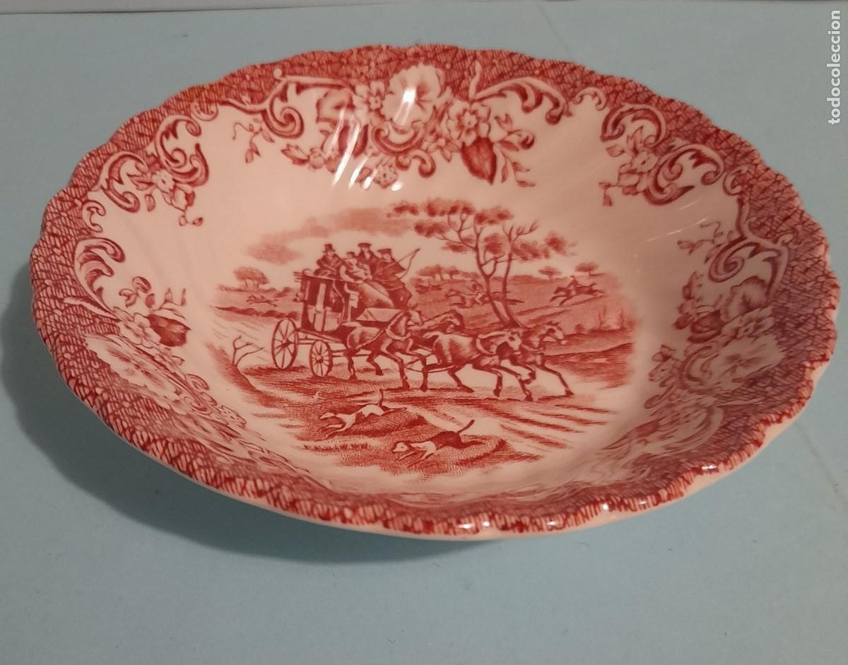 Antiques: Cuenco Porcelana inglesa rosa JOHNSON BROS Coaching Scenes 13 cm di&aacute;metro