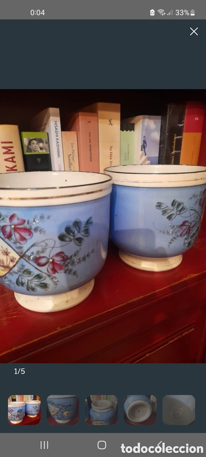 Antig&uuml;edades: Pareja maceteros porcelana azul