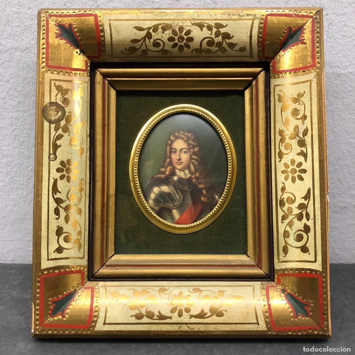 Antig&uuml;edades: PEQUE&Ntilde;O RETRATO - MARISCAL DE BERWICK - MARCO DE MADERA PINTADA - 19 X 17 CM / 1639