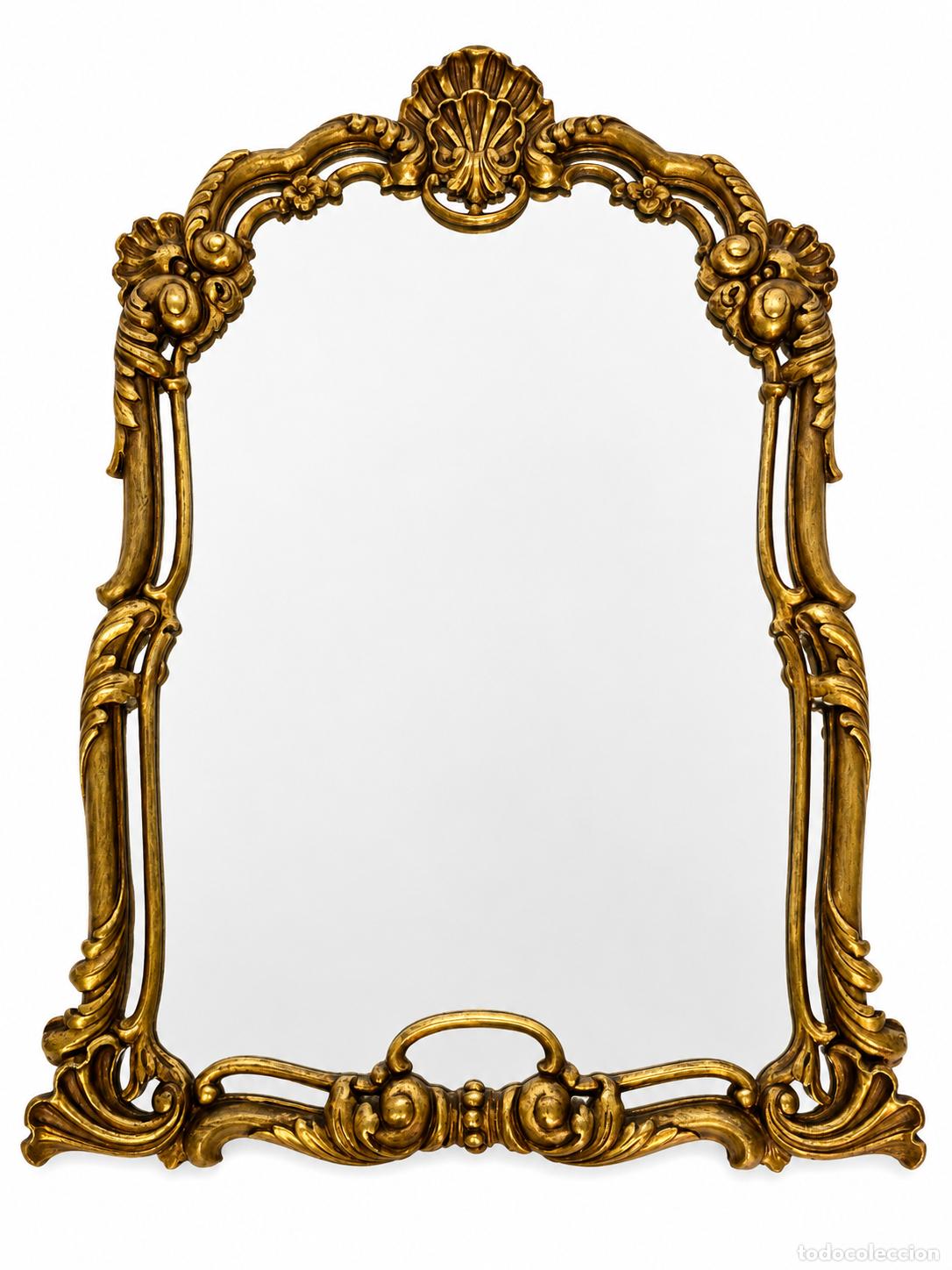 Antig&uuml;edades: Decorativo Espejo, Estilo Luis XV - Talla de Madera Dorada en Pan de Oro