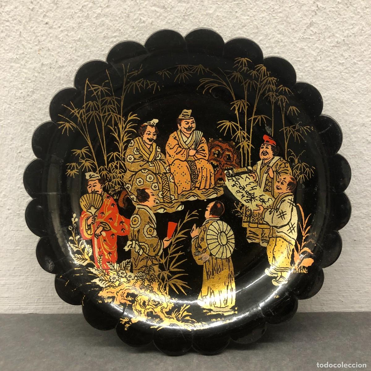 Antig&uuml;edades: ANTIGUO PLATO DECORATIVO - DE PAPEL MACH&Eacute; - ORIGEN CHINO SIGLO XIX - 16,5 CM &Oslash; / 1660