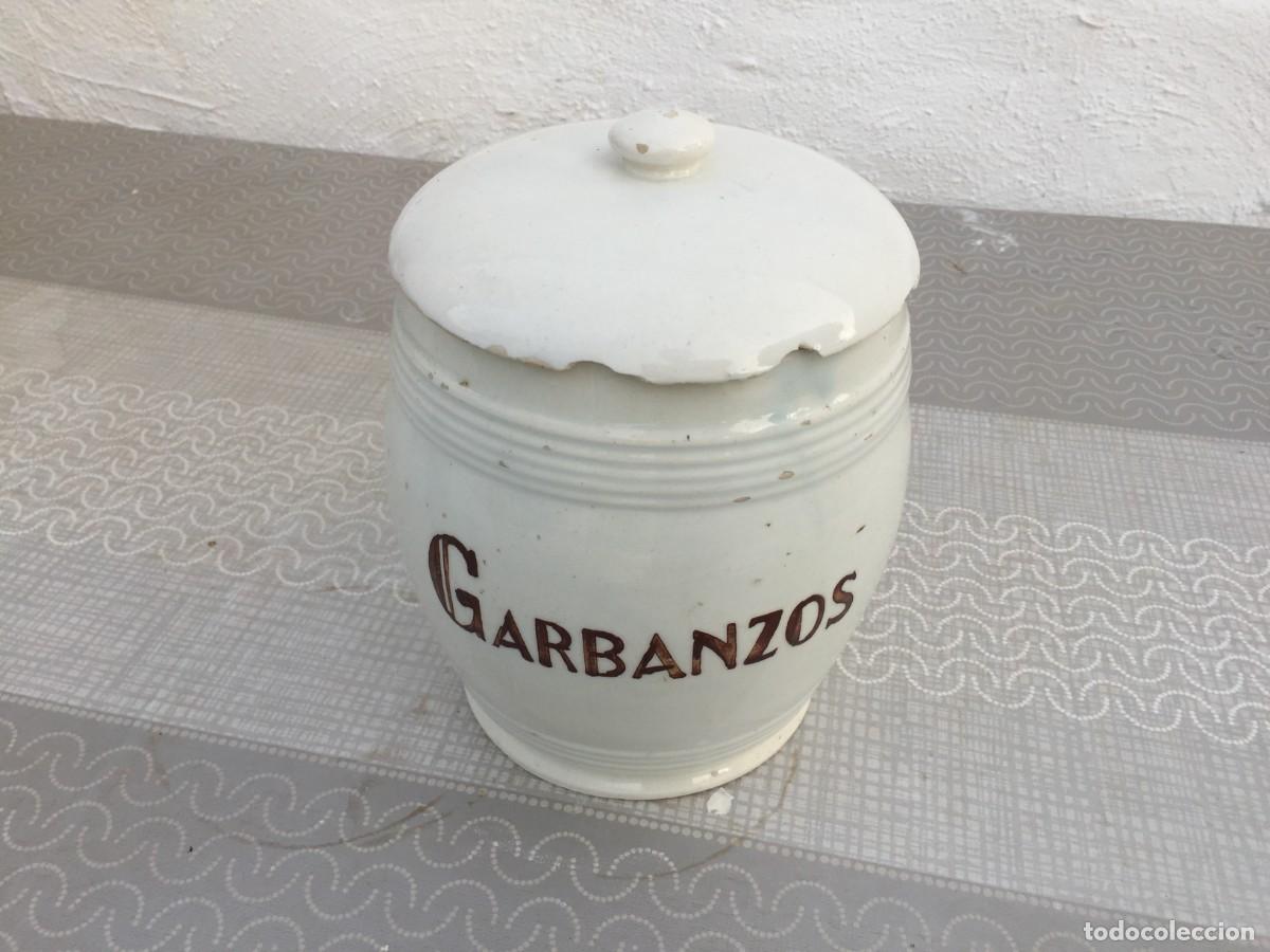 Antig&uuml;edades: ANTIGUO BOTE DE COCINA - LOZA - A&Ntilde;OS 30-40 - GARBANZOS - MANISES