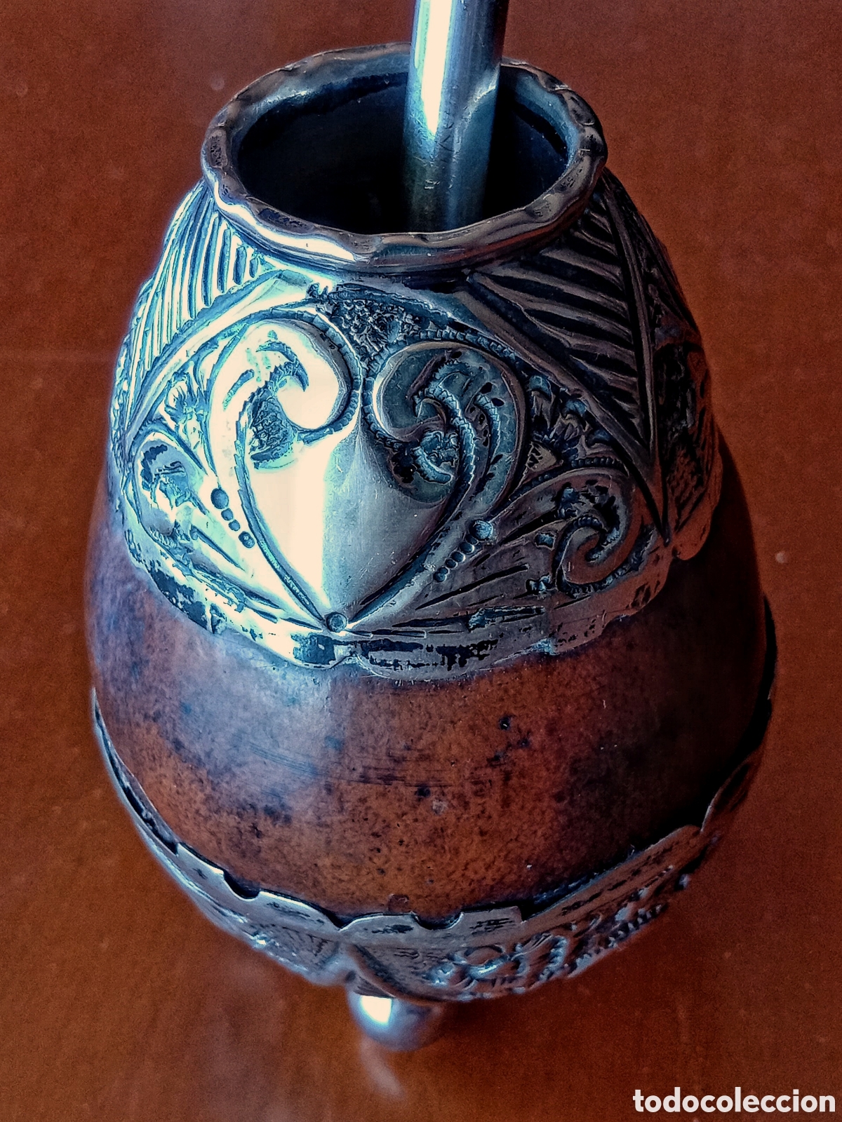Antig&uuml;edades: Mate de plata y bombilla de plata 800 - Foto 2