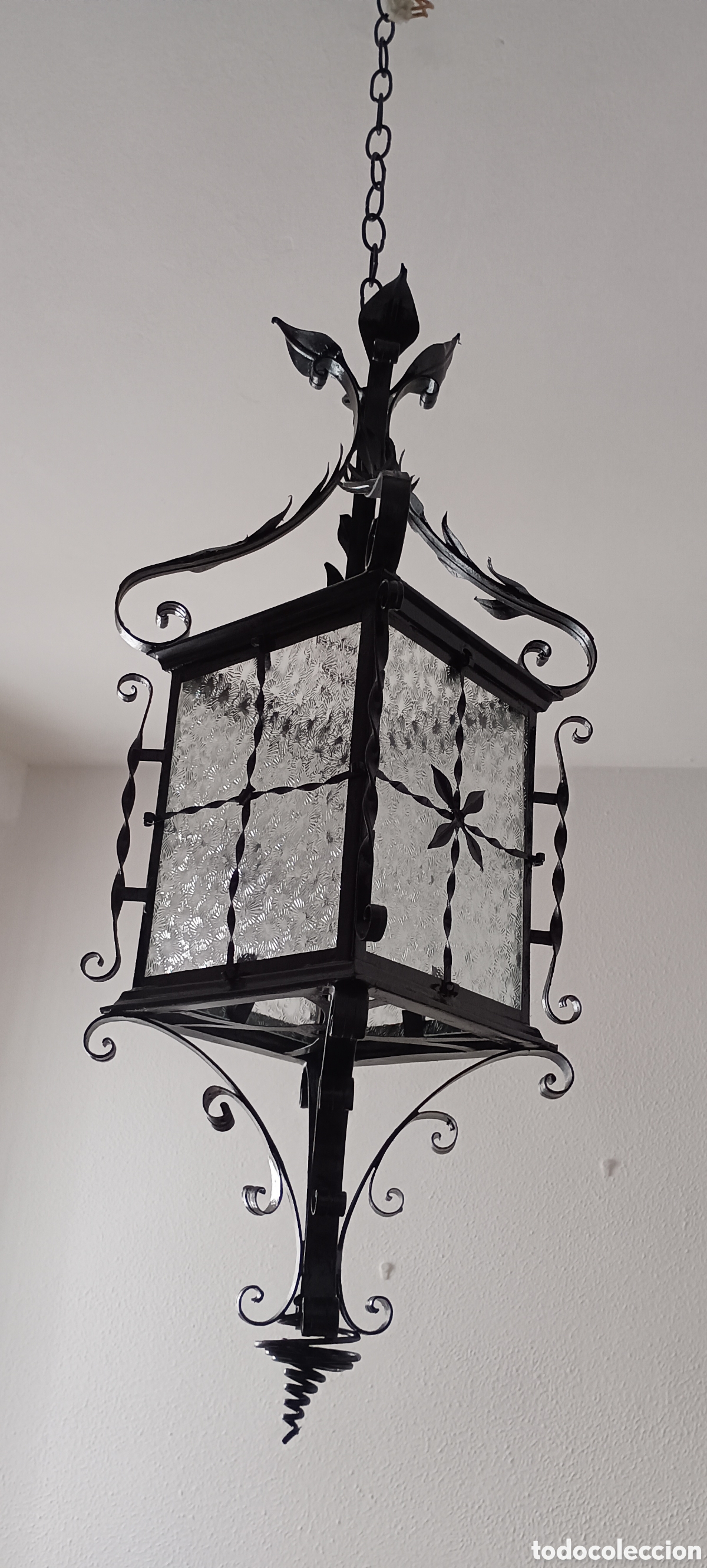 Antig&uuml;edades: Farol forja hierro y cristal - Foto 3