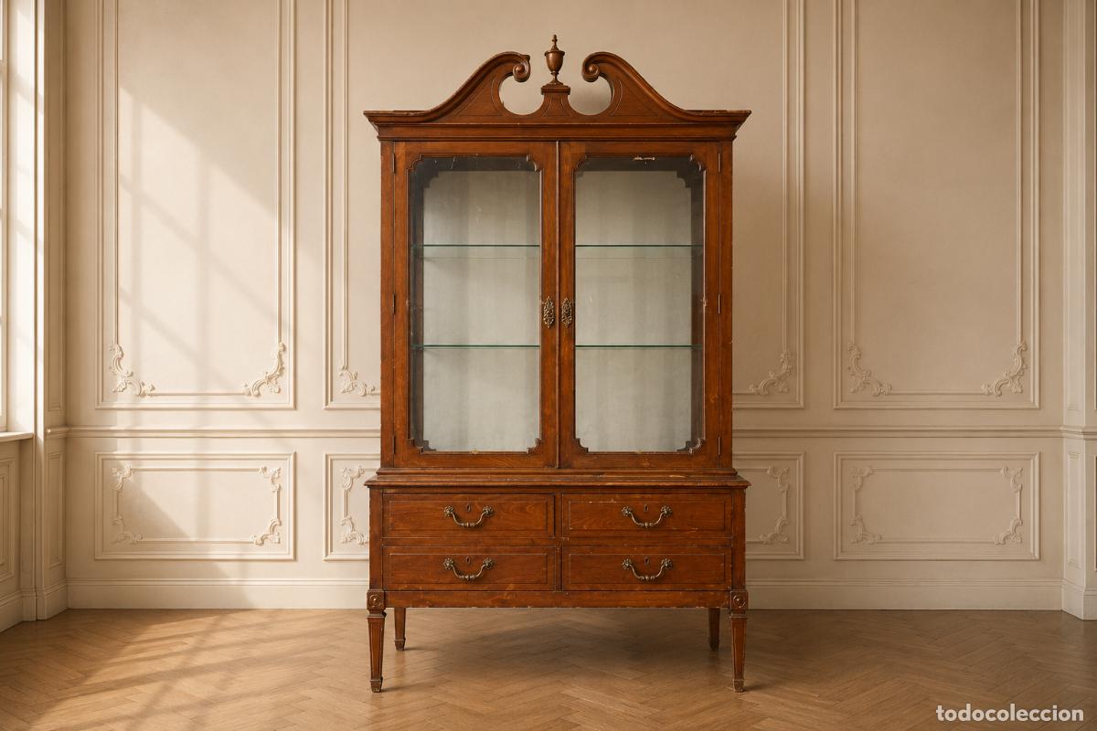 Antiques: Vitrina antigua estilo ingl&eacute;s Victoriano. Mueble de sal&oacute;n Librero antiguo vintage Vitrina expositora