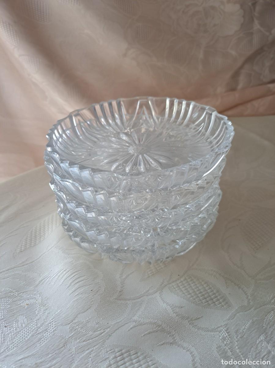 Antig&uuml;edades: Lote de 5 cuencos platos de postre de cristal tallado, Bohemia