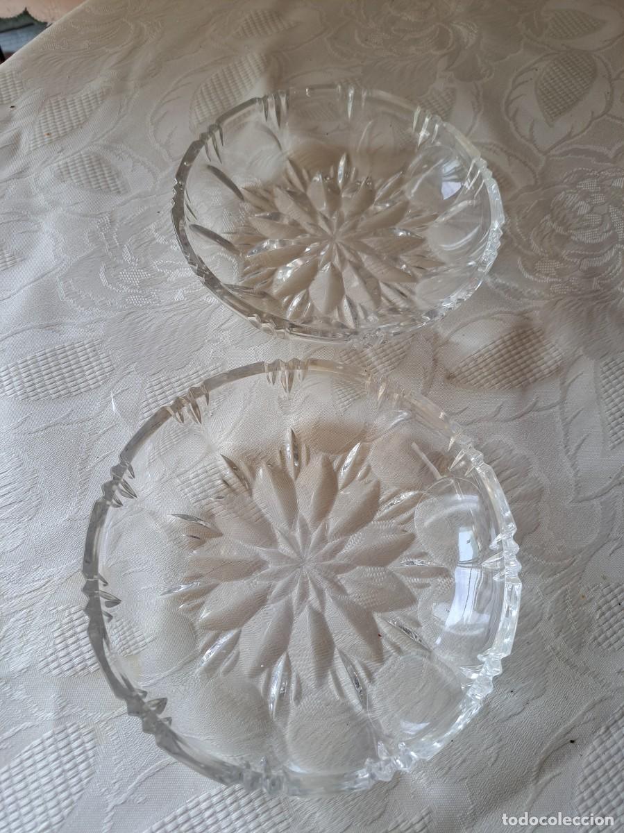 Antig&uuml;edades: Lote de 2 cuencos platos de postre de cristal tallado, Bohemia
