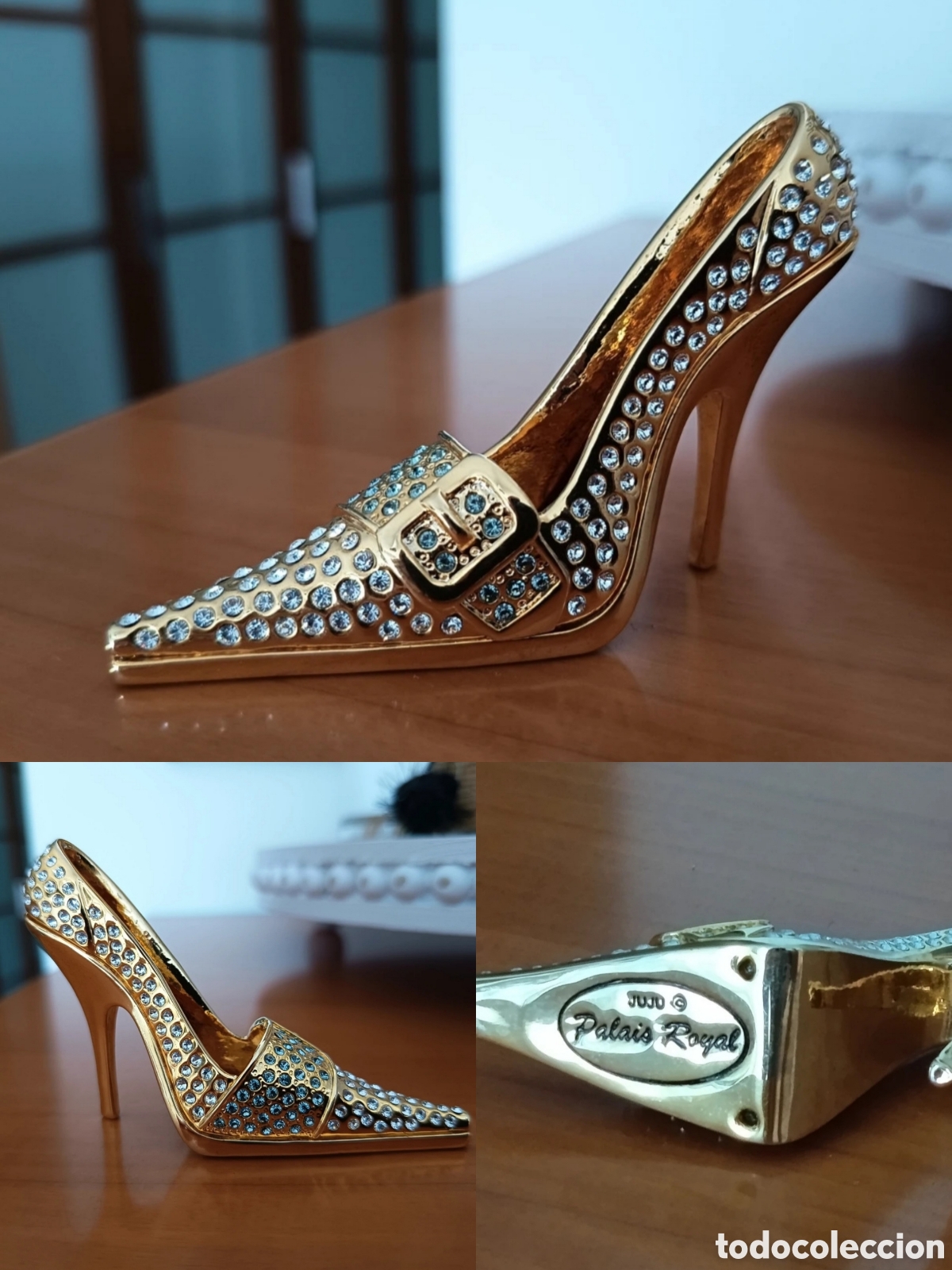 Antig&uuml;edades: Zapato miniatura JuJu Palais Royal oro y cristales Swarovski