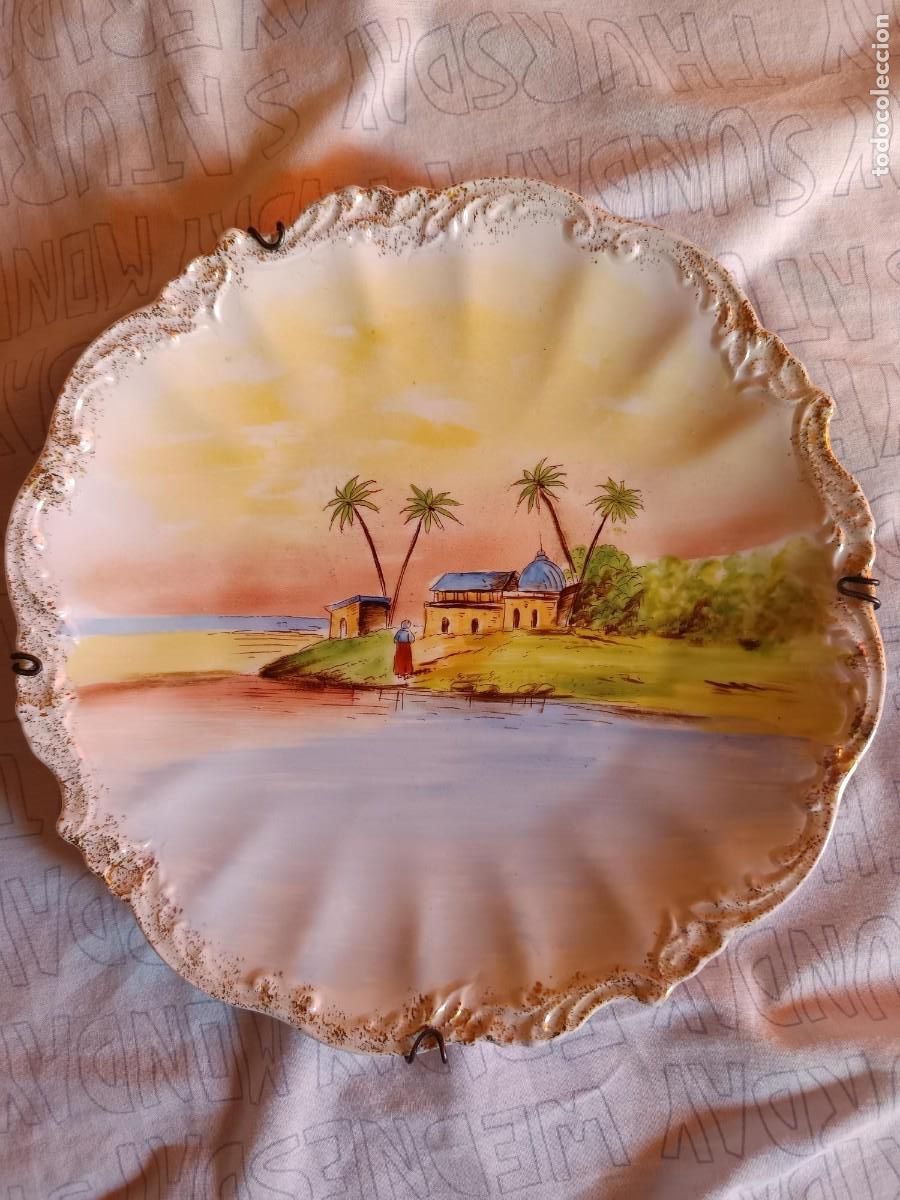 Antig&uuml;edades: Plato pared porcelana Limoges. Pintado a mano. Fabricante &rdquo;William Guerin & Co.&rdquo; (W.G. & Co.) 23 cm.
