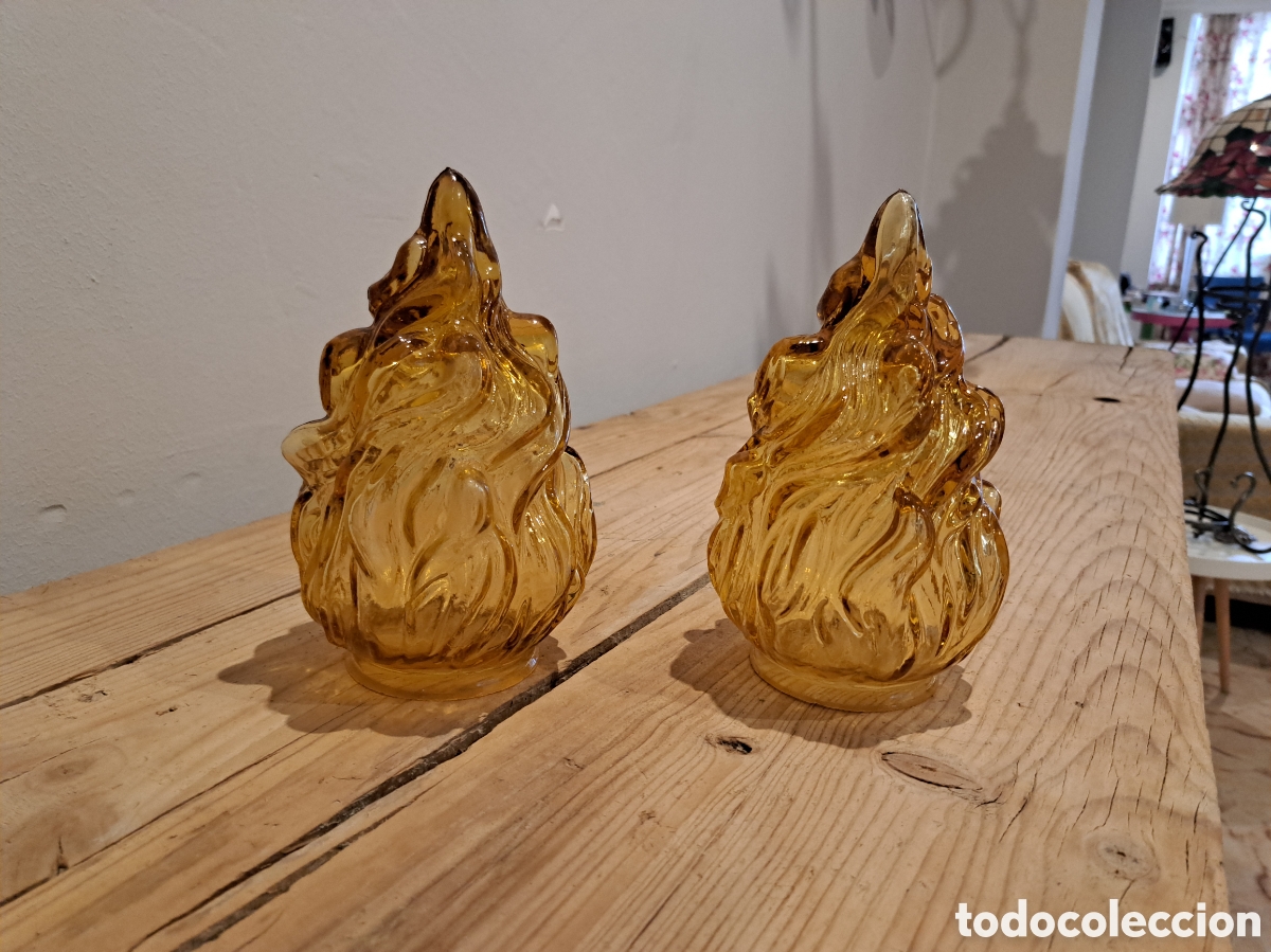 Antig&uuml;edades: Tulipas de flama llama vidrio miel