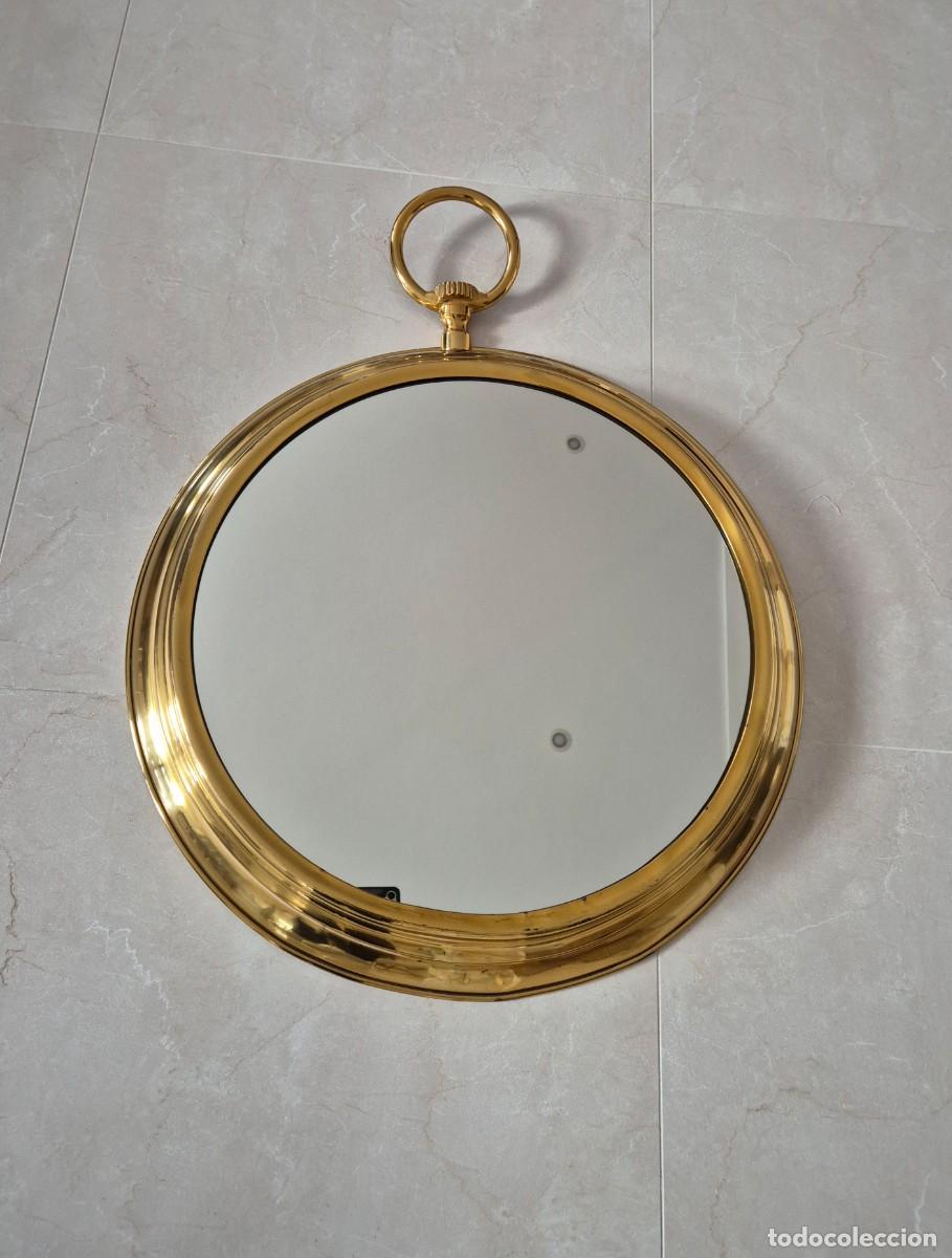 Antig&uuml;edades: Espejo lat&oacute;n estilo reloj italiano vintage