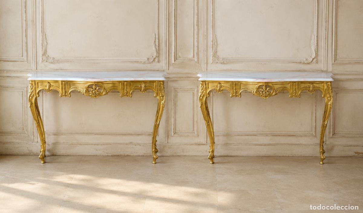 Antiguidades: Consola antigua estilo Luis XV bronce 150cm Gran consola antigua vintage dorada metal estilo barroco