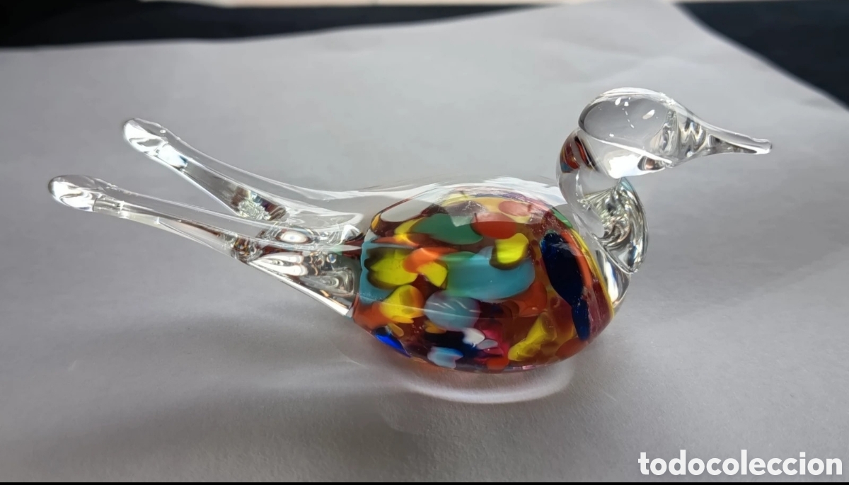 Antig&uuml;edades: Pato Cristal Soplado Vintage 10,5 cm