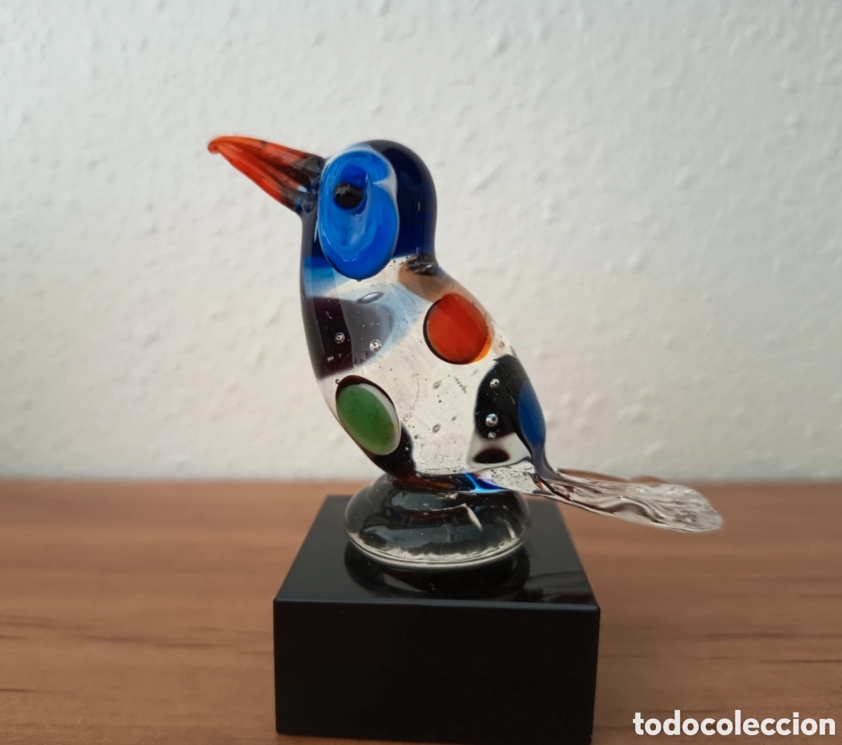 Antig&uuml;edades: Devora p&aacute;jaro cristal soplado artesanal con base de cristal macizo